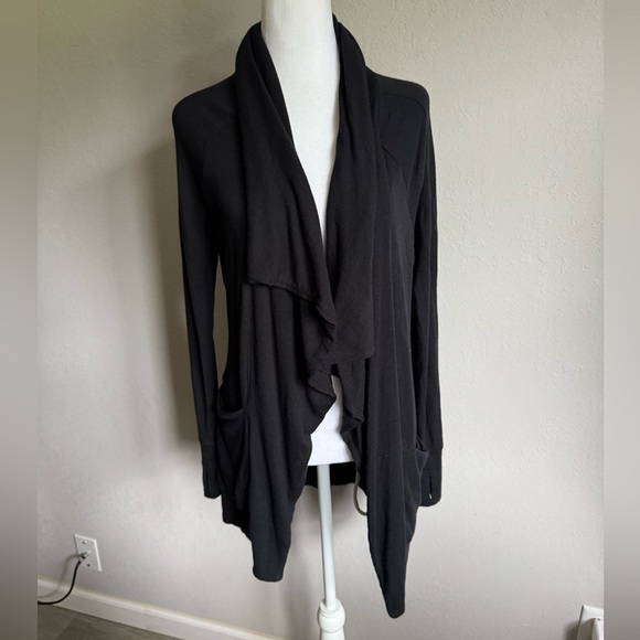 Athleta Black Open Waterfall Front Duster Cardigan Womens S Modest Minimalist - Picture 1 of 7